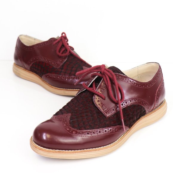 Cole Haan Shoes - Cole Haan Lunargrand WingTip Oxford Oxblood Burgundy Patent Leather Platform 7.5